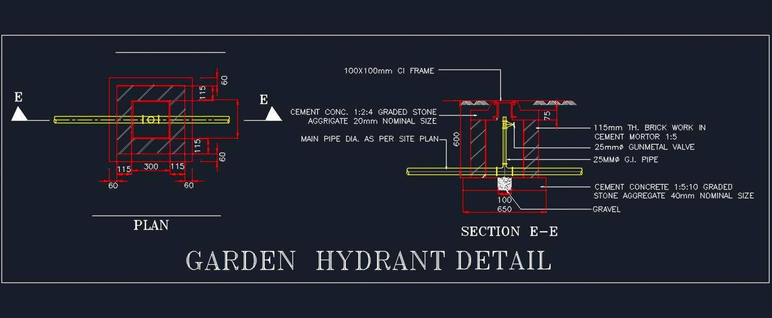 Garden Hydrant Design AutoCAD Drawing with Full Section Details